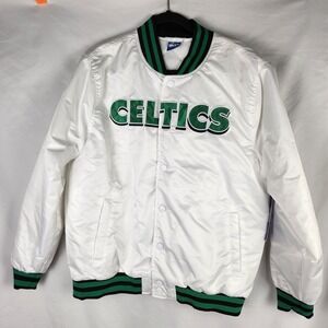 NBA Boston Celtics Ultra Game White Satin Varsity Bomber Jacket Mens Medium New